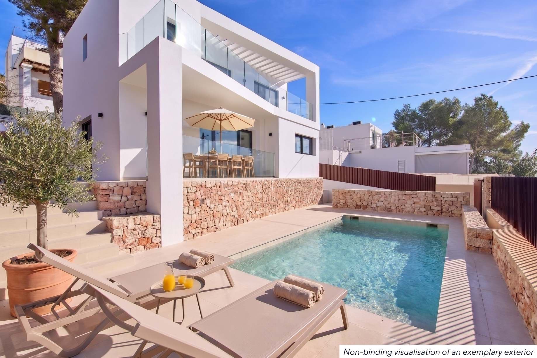 Cap Martinet, Ibiza, Espagne — Villa de 3 chambres avec vue mer et piscine chauffée