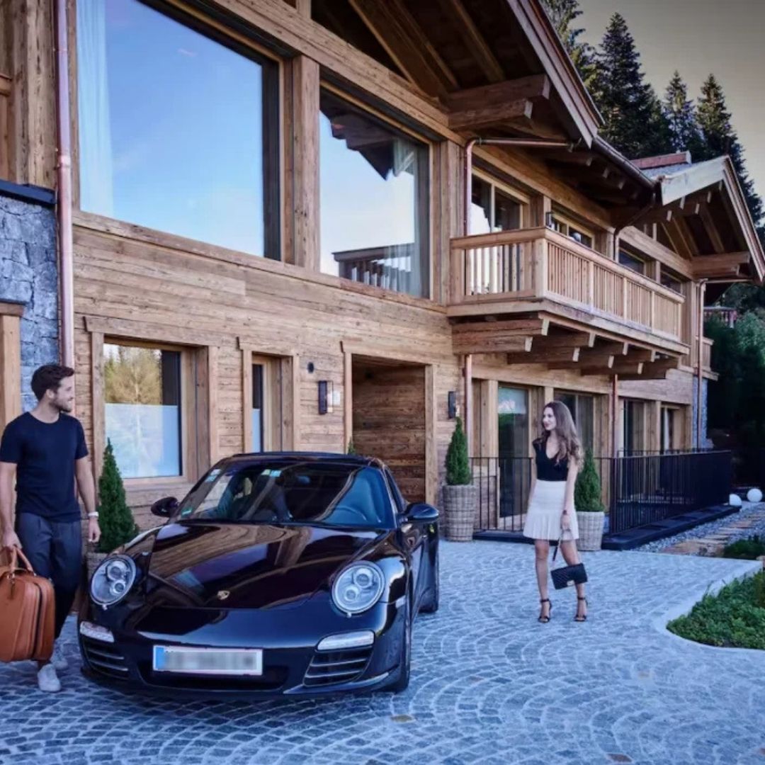 Couple enjoying a luxury fractional ownership chalet