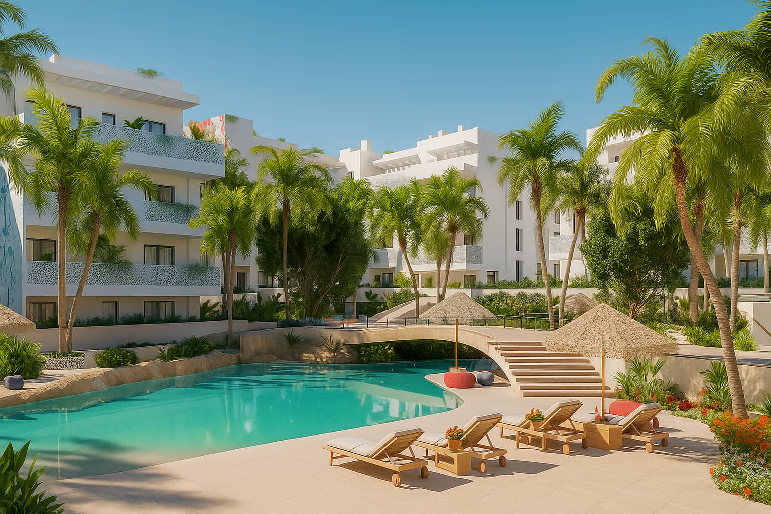 ibiza luxury apartments, outside view pool